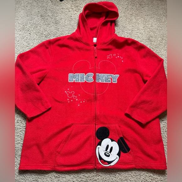DISNEY MICKEY MOUSE FULL ZIP UP HOODIE SIZE 3X (22-24W) SOLID RED GREY LETTERS - Picture 1 of 11